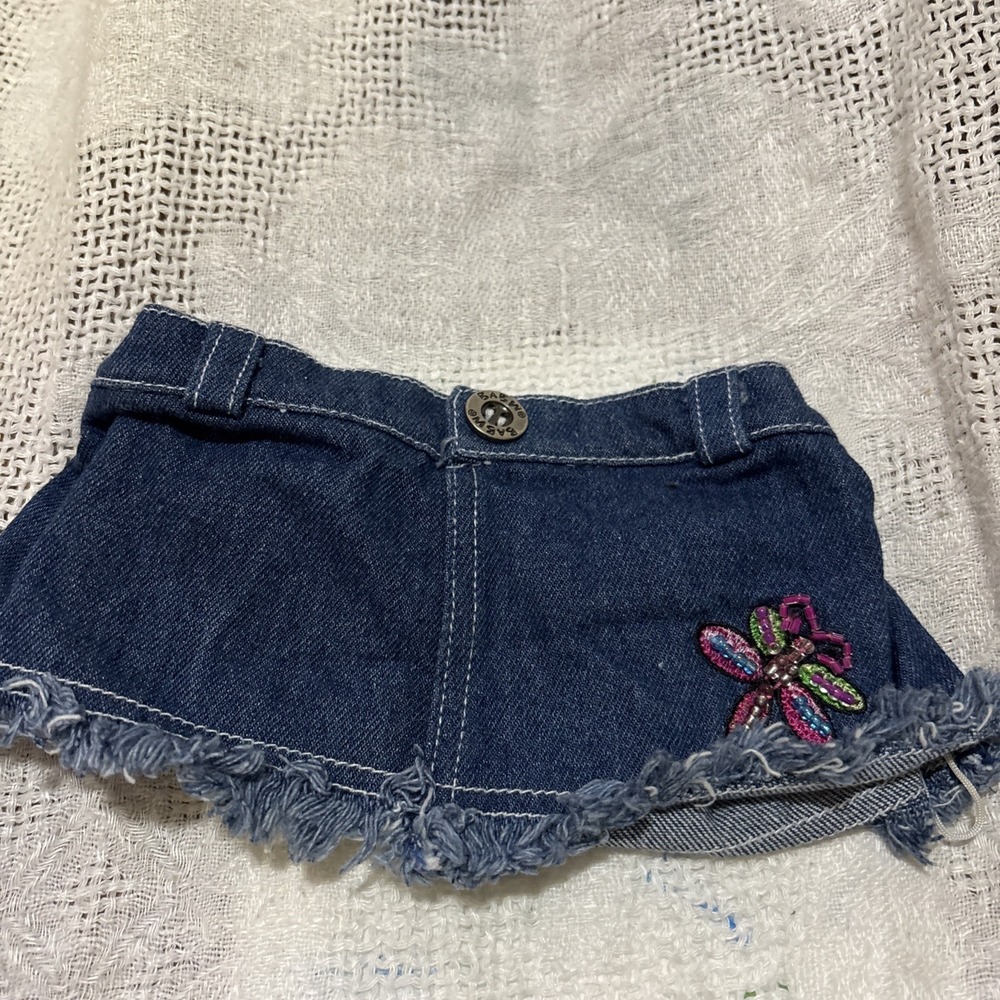 Bulid A Bear Blue Jean Skirt Dragonfly Embroidered  EUC Beaded